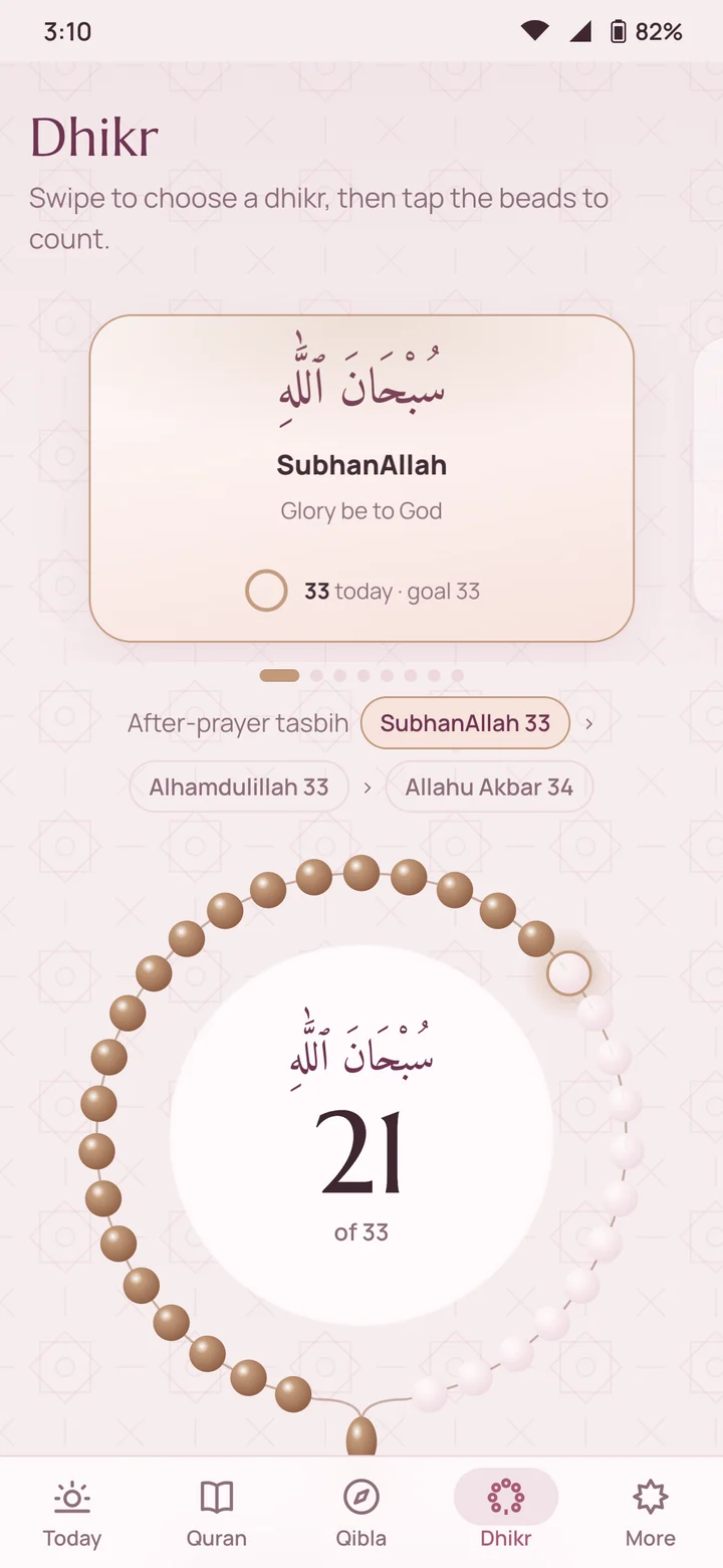 Dhikr counter with misbaha beads